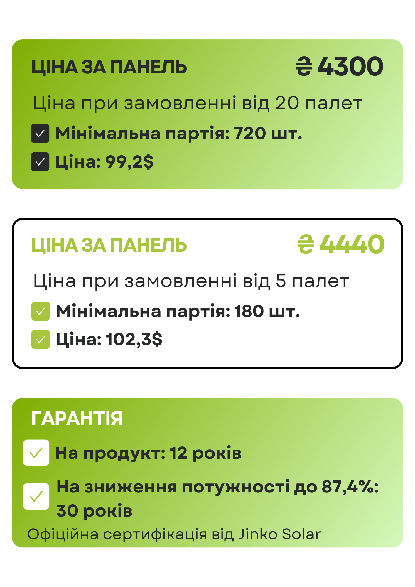 🔋 Сонячна панель Jinko 620 Вт – ціна 0,16$ за Вт, 4300 грн